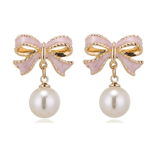 Christmas Pearl Bow Earrings