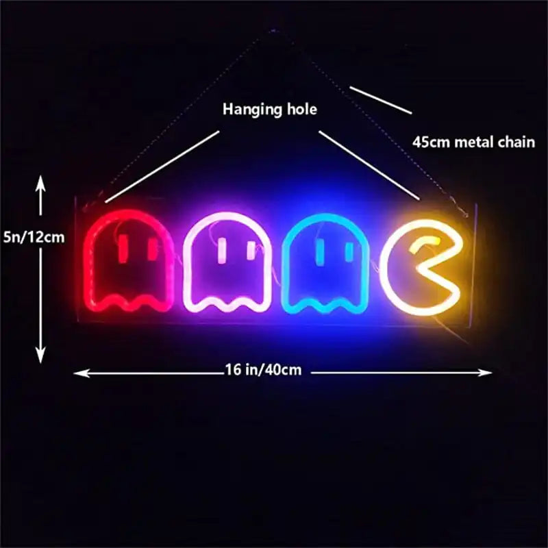 LED Neon Pac-Man and Ghosts